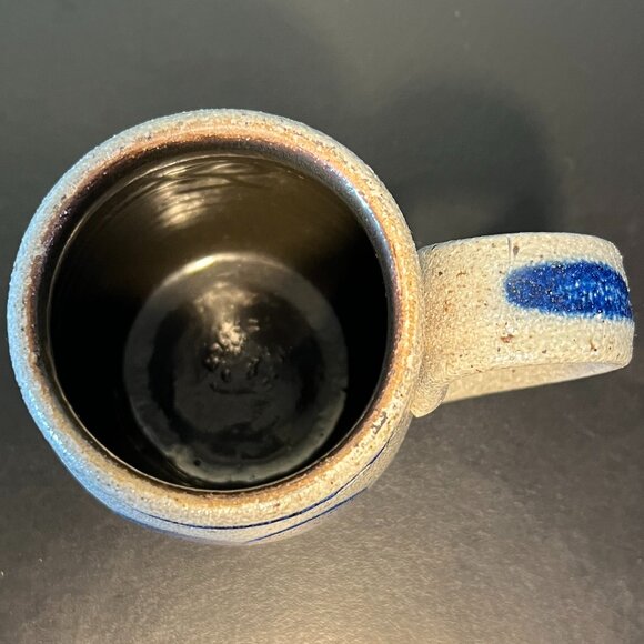 ROWE POTTERY Handcrafted Salt Glazed Gray w/ Cobalt Blue Heart Mug ~ Wisconsin - Picture 7 of 11